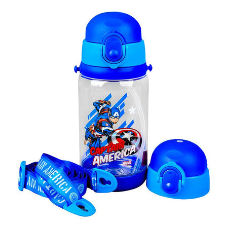Captain America Plastic Water Bottle With Strap, Dark Blue, B6302 - Main Image