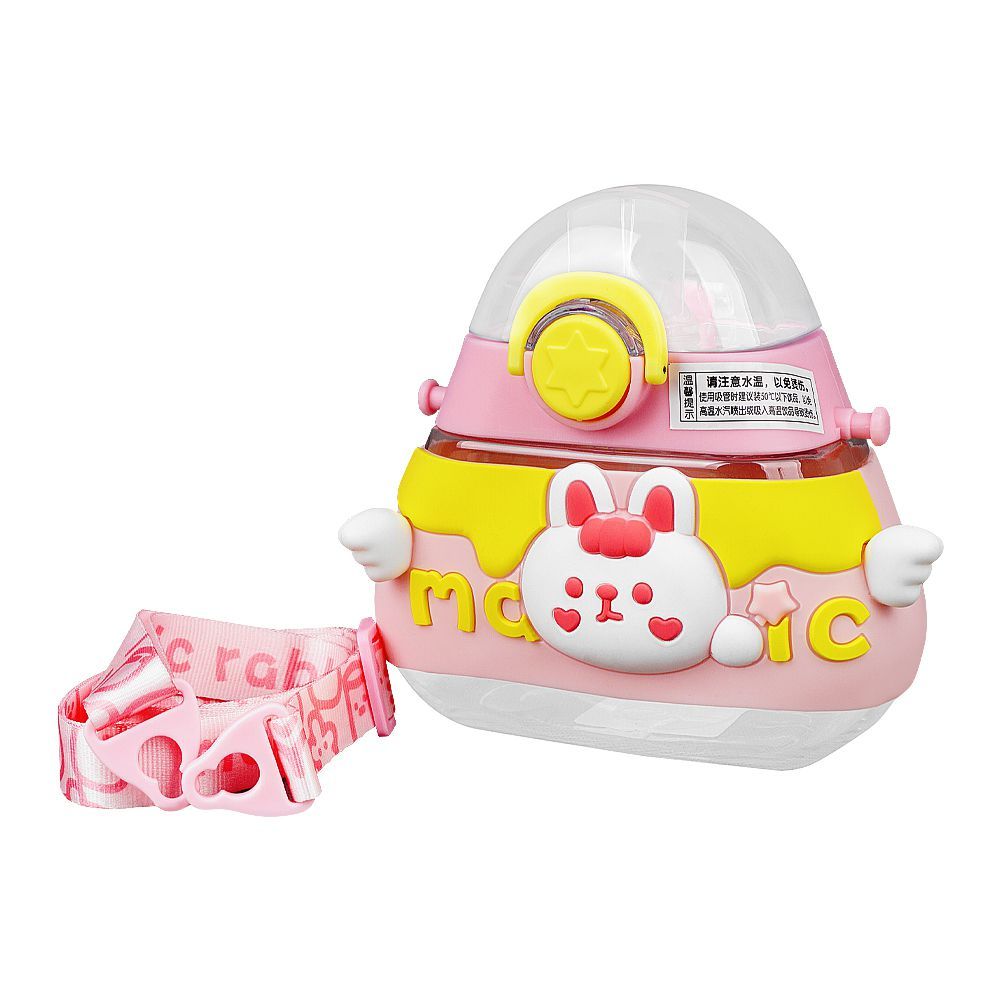 Rabbit Triangle Shape Plastic Water Bottle With Strap, 520ml Capacity, Pink, 23133 - Main Image