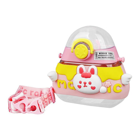 Rabbit Triangle Shape Plastic Water Bottle With Strap, 520ml Capacity, Pink, 23133 - Main Image