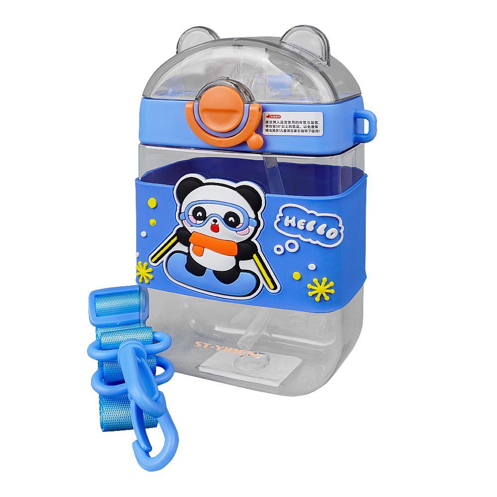 Hello Panda Plastic Water Bottle With Strap, Blue, YB0773 - Main Image