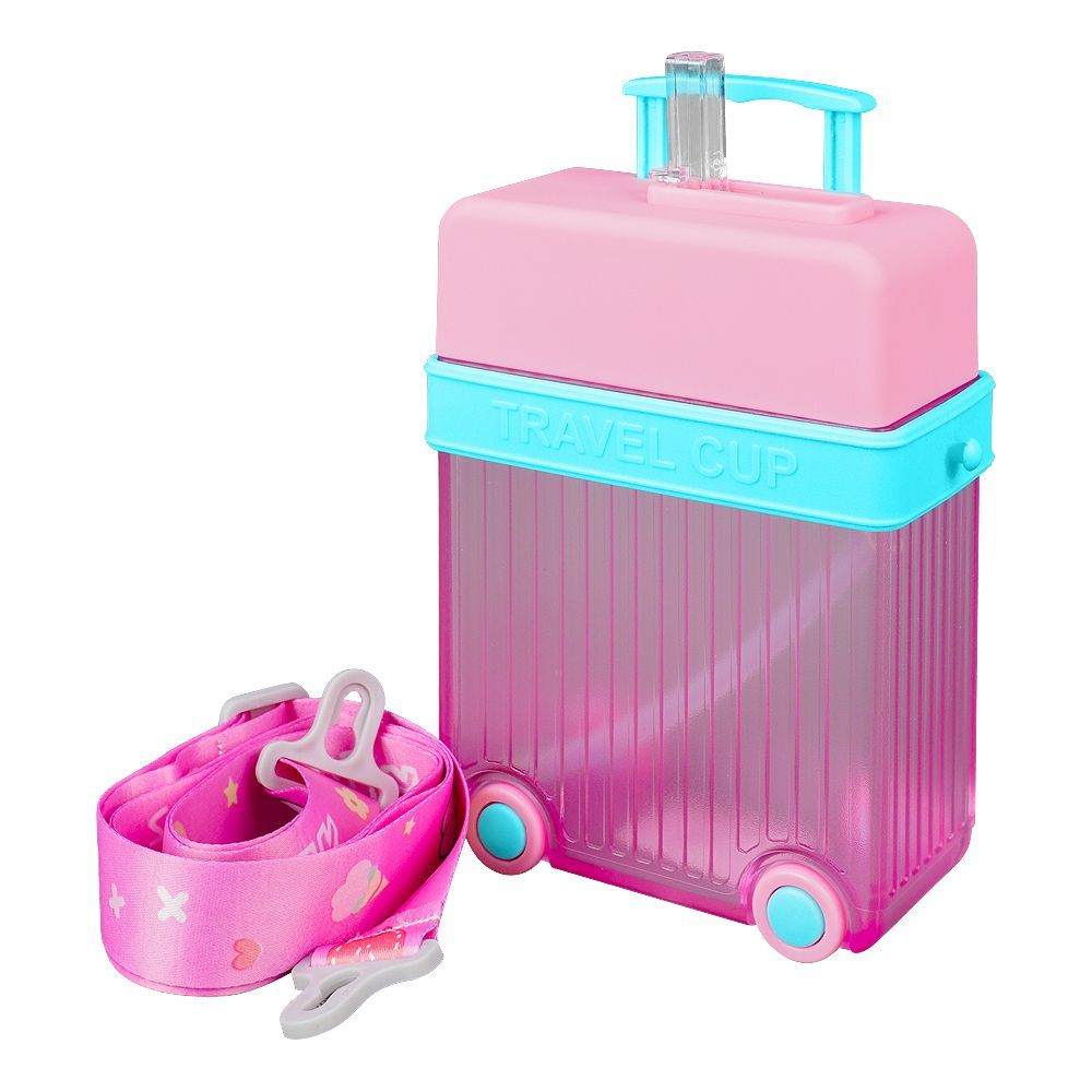 Luggage Travel Cup Plastic Water Bottle With Strap, 450ml Capacity, Pink, YF2307 - Main Image