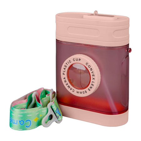 Convex Lens 60Mm Camera Plastic Cup Water Bottle With Strap, Pink, YF2301 - Main Image