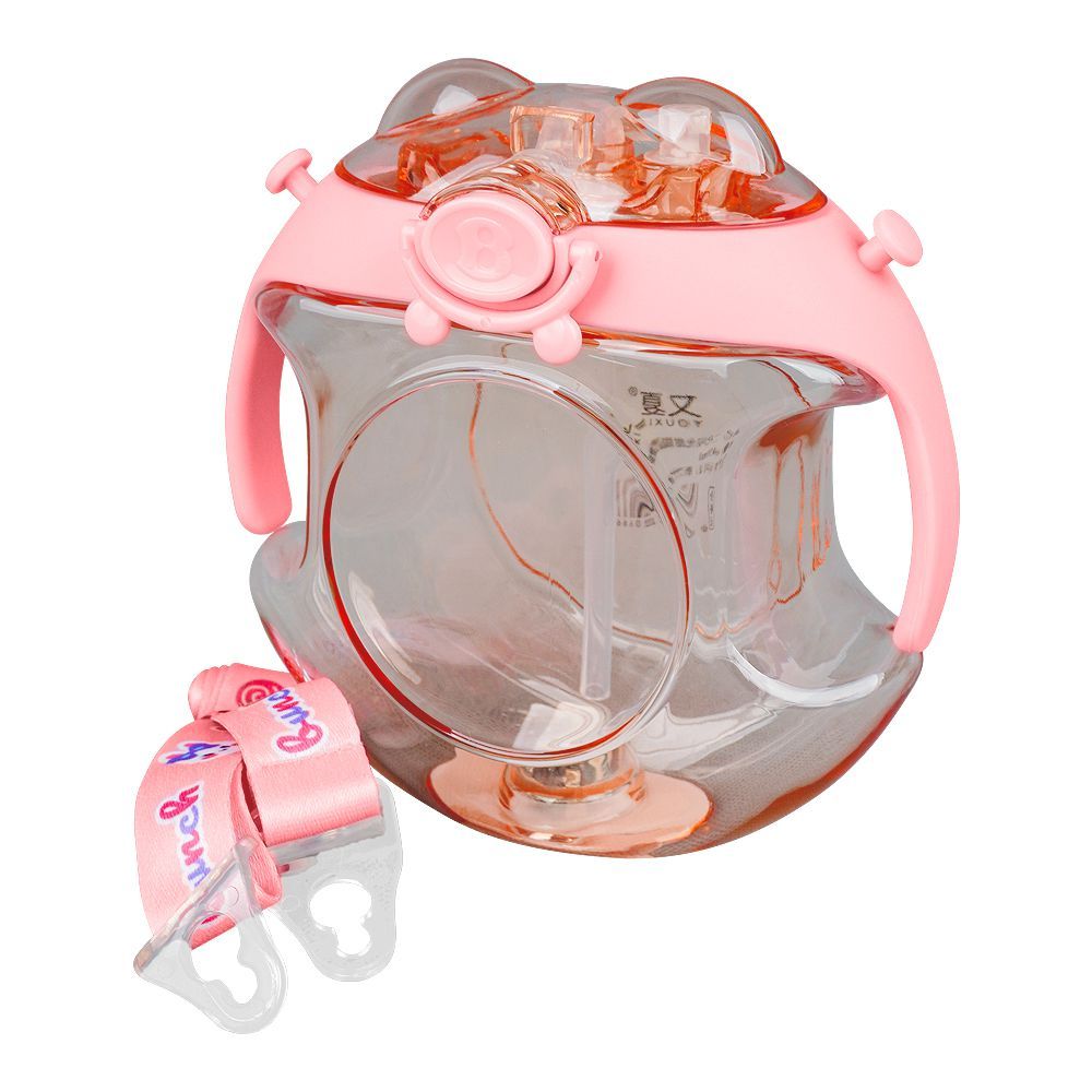 Doughnut Spray Cup Plastic Water Bottle With Strap, 450ml Capacity, Pink, TQ1029 - Main Image