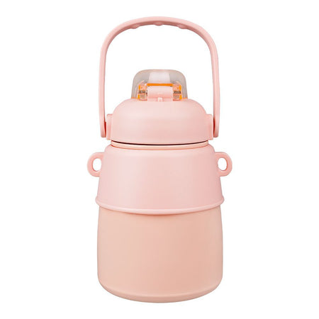 Astronaut Plastic Vacuum Thermos Cup With Strap & Handle, 850ml, Leakproof, Pink, XW8673 - Image 2