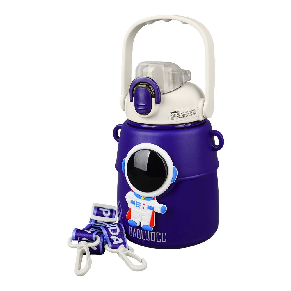 Astronaut Plastic Vacuum Thermos Cup With Strap & Handle, 850ml, Leakproof, Blue, XW8673 - Main Image