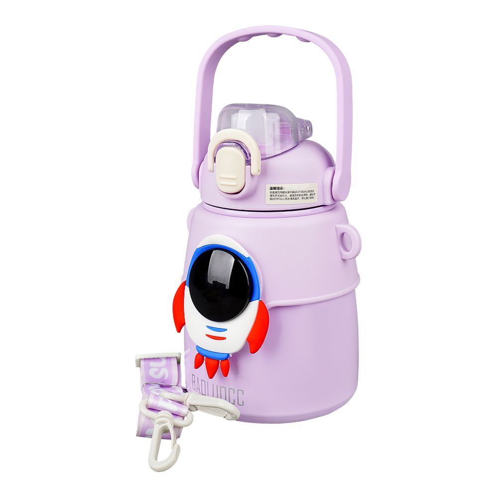 Astronaut Plastic Vacuum Thermos Cup With Strap & Handle, 850ml, Leakproof, Purple, XW8673 - Main Image