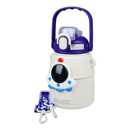Astronaut Plastic Vacuum Thermos Cup With Strap & Handle, 850ml, Leakproof, Off White, XW8673 - Main Image