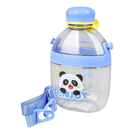 Cute Cartoon Plastic Water Bottle With Strap & Robe, 650ml, Leakproof, Blue, YB0738 - Main Image