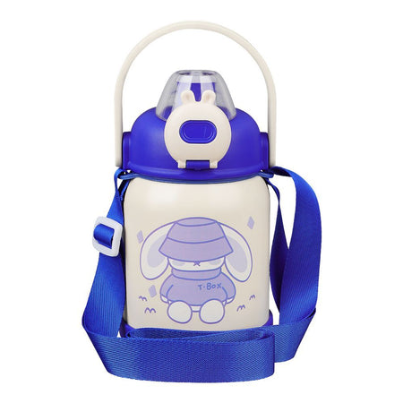 Cartoon 316 Stainless Steel Thermos Cup With Strap & Straw, Leakproof, Blue, 700ml Capacity, NYB2022073 - Main Image