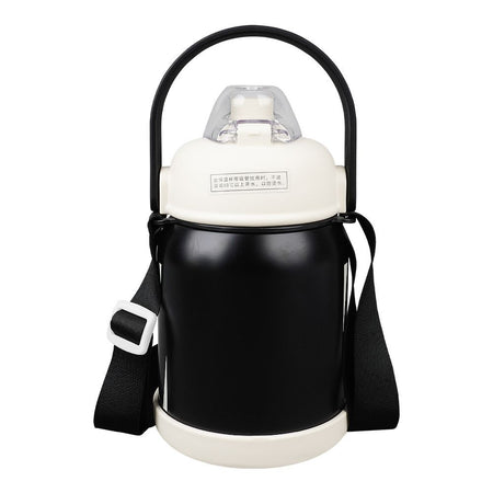 Cartoon 316 Stainless Steel Thermos Cup With Strap & Straw, Leakproof, Black, 700ml Capacity, NYB2022073 - Image 2
