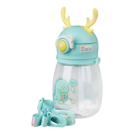 Trendy Cute Plastic Water Bottle With Strap & Straw, Leakproof, Sea Green, YB0730 - Main Image