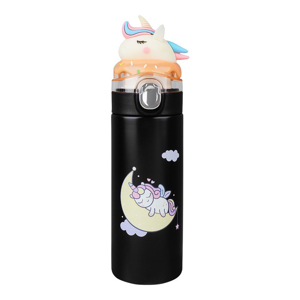 Unicorn Plastic Vacuum Cup Water Bottle, Leakproof Ideal For Office, School & Outdoor, Black, GWD001 - Main Image
