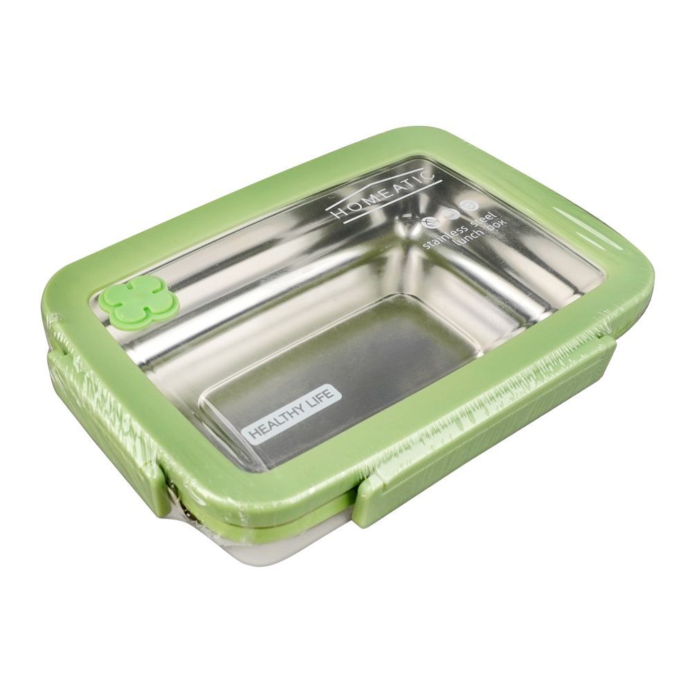 Homeatic Stainless Steel Lunch Box, Single Compartment, 900ml Capacity, Green, HMT-001 - Main Image