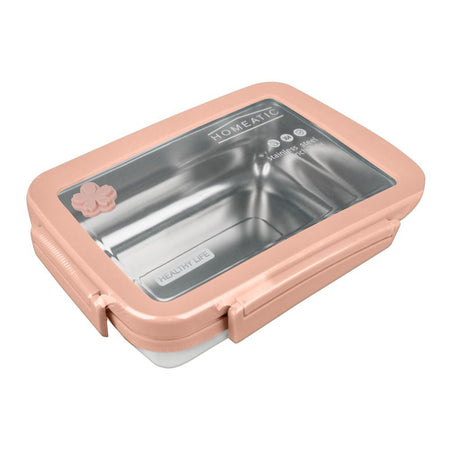Homeatic Stainless Steel Lunch Box, Single Compartment, 900ml Capacity, Pink, HMT-001 - Main Image
