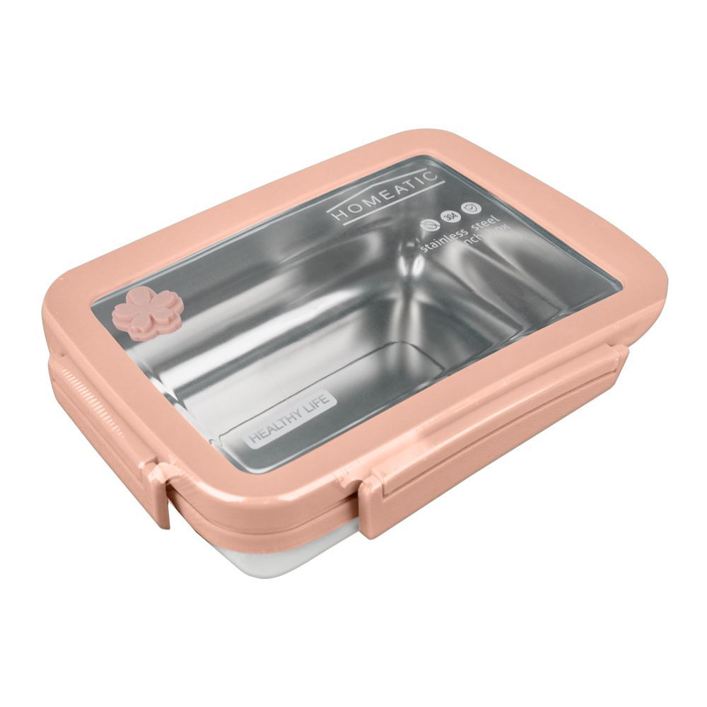 Homeatic Stainless Steel Lunch Box, Single Compartment, 900ml Capacity, Pink, HMT-001 - Main Image