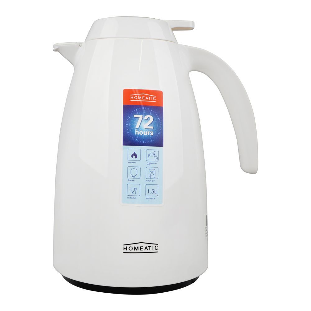 Homeatic Glass Vacuum Flask, 1.5 Liter Capacity, White, HMV-1001 - Main Image