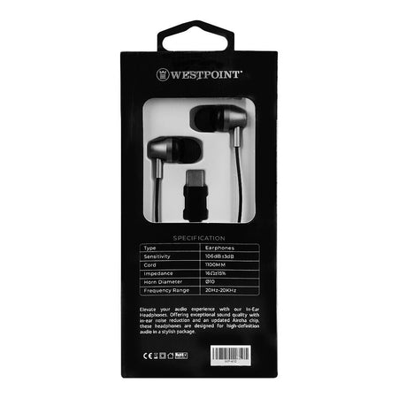 West Point Ultimate Stereo Type C Earphones, Black, WP-412 - Image 3