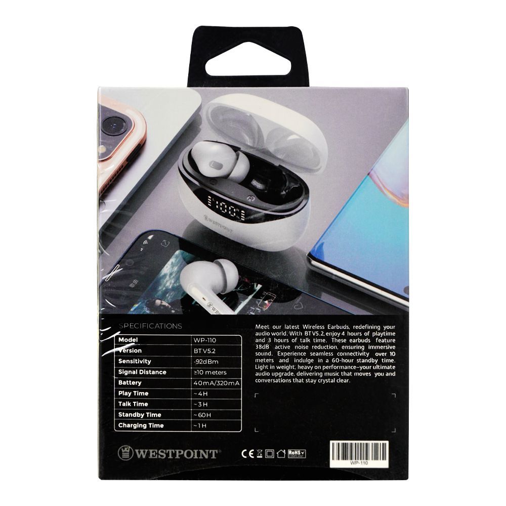 West Point Sound Stream Wireless ANC Earbuds, White, WP-110 - Image 3