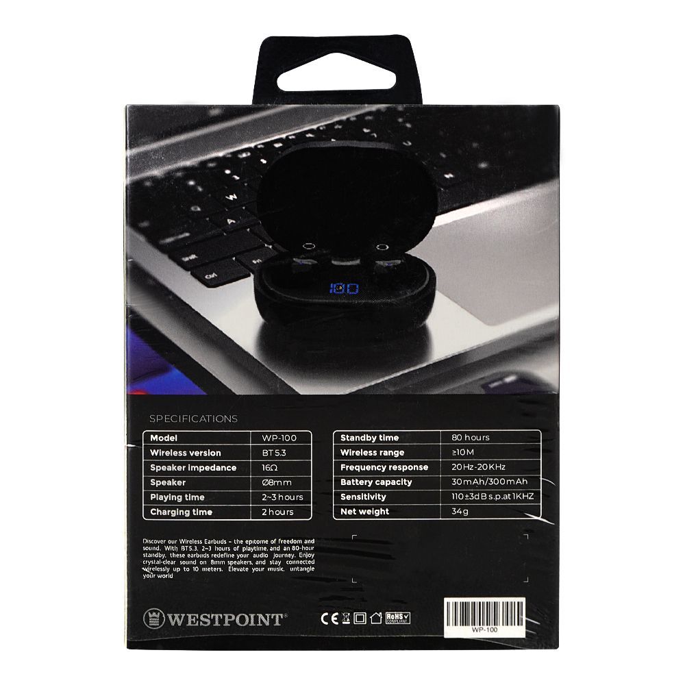 West Point Sound Stream Wireless ANC Earbuds, Black, WP-100 - Image 3