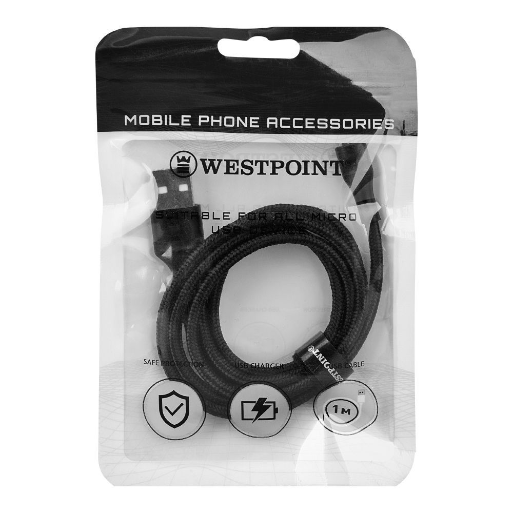 West Point Micro Data Cable, 1m, Black & Grey, WP-332 - Image 2