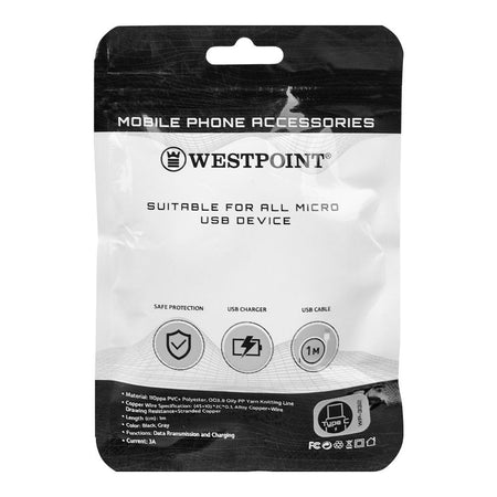West Point Micro Data Cable, 1m, Black & Grey, WP-332 - Image 3