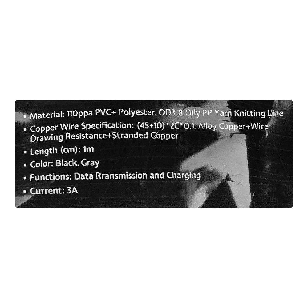 West Point Micro Data Cable, 1m, Black & Grey, WP-332 - Image 4