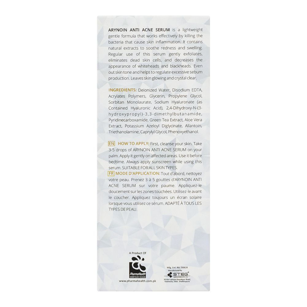 Pharma Health Arynoin Serum, Anti Acne Serum, For All Skin Types, 4 In 1 Formula, 20ml - Image 3