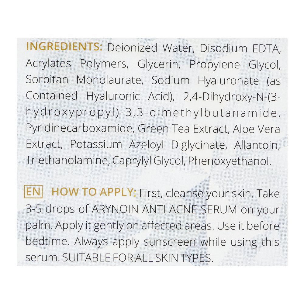 Pharma Health Arynoin Serum, Anti Acne Serum, For All Skin Types, 4 In 1 Formula, 20ml - Image 5