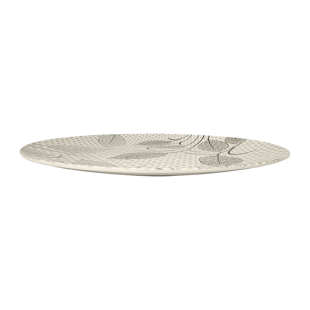 Sky Melamine Thal, Large, Grey, Leaf Print, 18 Inches, Elegant Serving Plate, Durable Design - Main Image
