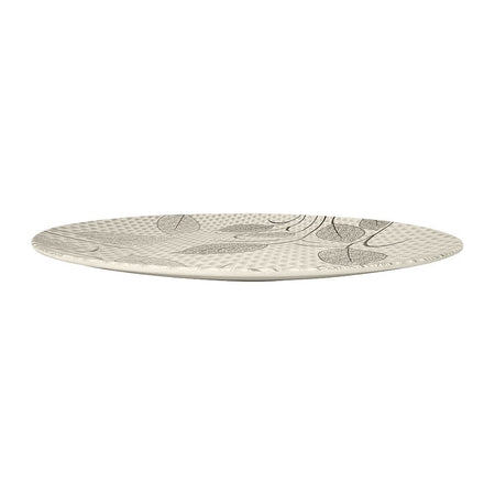 Sky Melamine Thal, Large, Grey, Leaf Print, 18 Inches, Elegant Serving Plate, Durable Design - Main Image