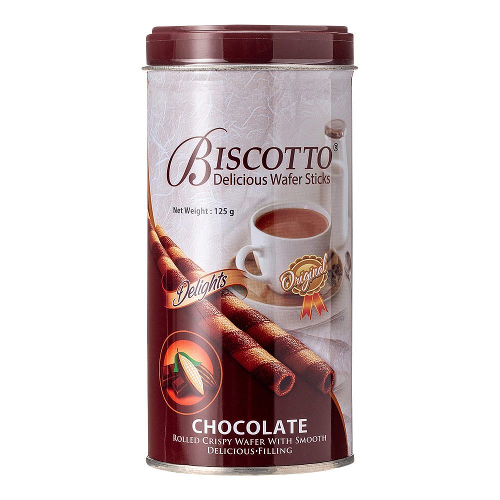 Biscotto Delicious Wafer Stick Tin, Chocolate Rolled Wafer With Smooth Delicious Filling, 125g - Main Image