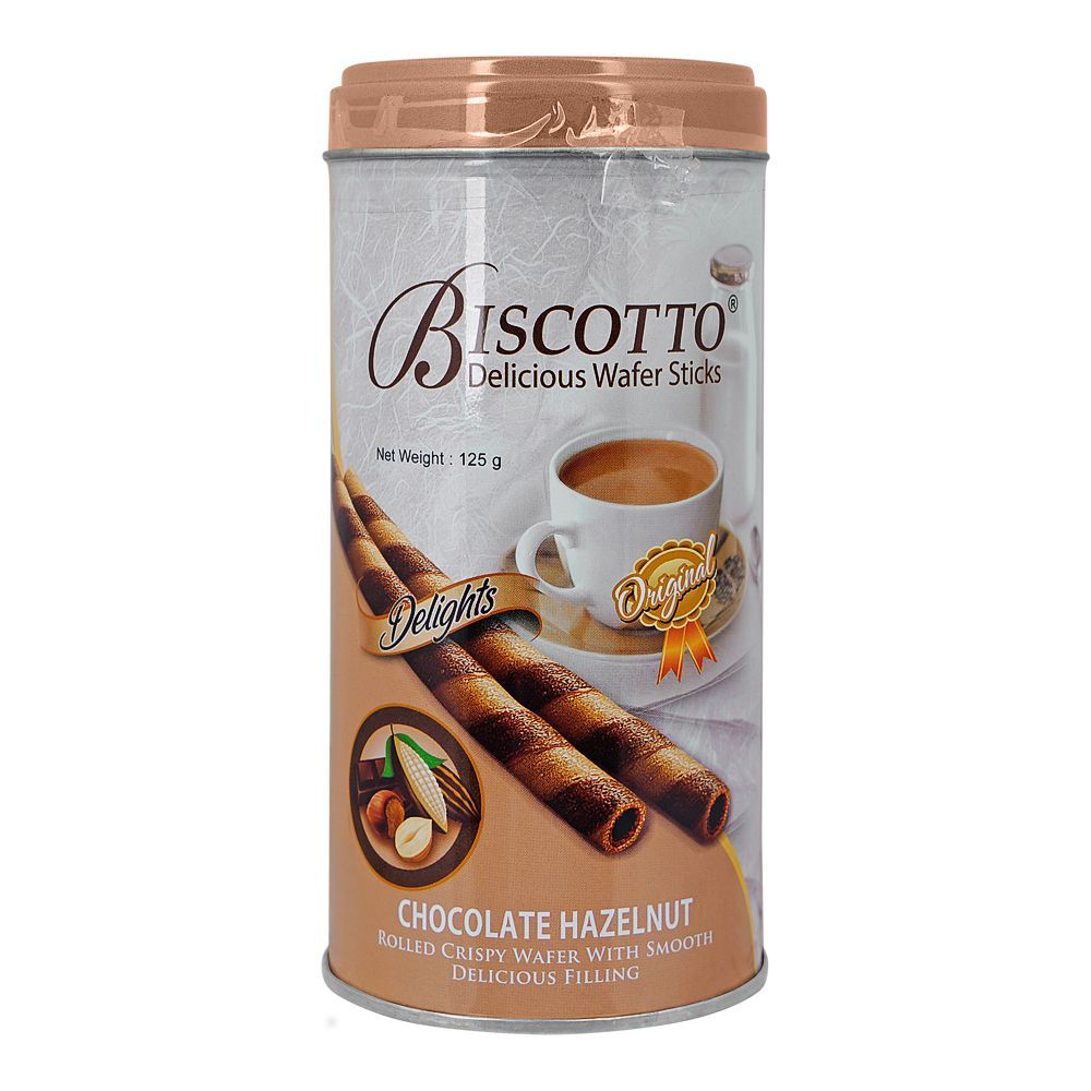 Biscotto Delicious Wafer Stick Tin, Chocolate Hazelnut Rolled Wafer With Chocolate Filling, 125g - Main Image