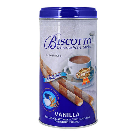 Biscotto Delicious Wafer Stick Tin, Vanilla Rolled Wafer With Smooth Delicious Filling, 125g - Main Image