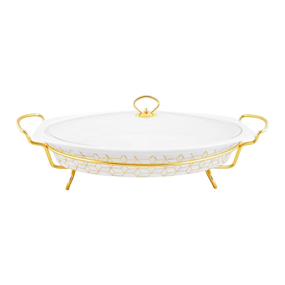 Brilliant 17" Oval Casserole Serving Dish With Candle Stand/Rack - Buffet Food Warmer, BR0150 - Main Image