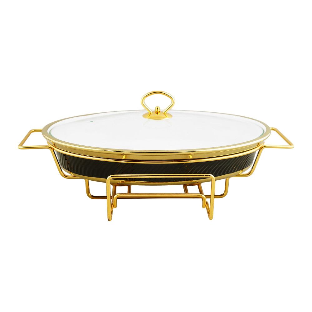 Brilliant 14.5" Oval Casserole Serving Dish With Candle Stand/Rack - Buffet Food Warmer, BR1004 - Main Image