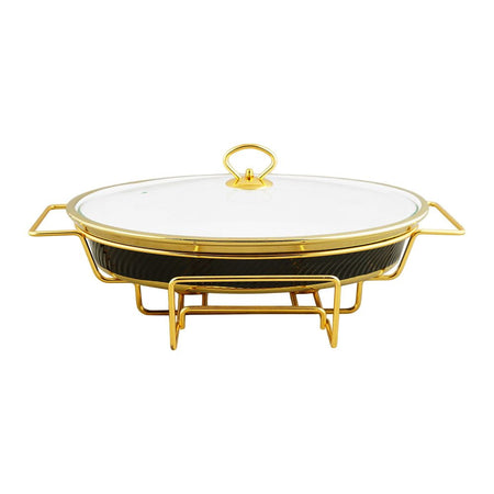 Brilliant 14.5" Oval Casserole Serving Dish With Candle Stand/Rack - Buffet Food Warmer, BR1004 - Main Image
