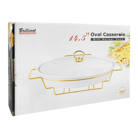 Brilliant 14.5" Oval Casserole Serving Dish With Candle Stand/Rack - Buffet Food Warmer, BR1004 - Image 2