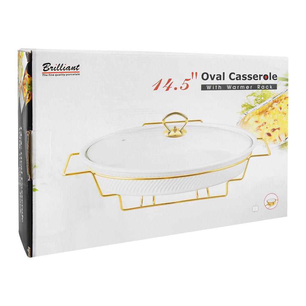 Brilliant 14.5" Oval Casserole Serving Dish With Candle Stand/Rack - Buffet Food Warmer, BR1004 - Image 2
