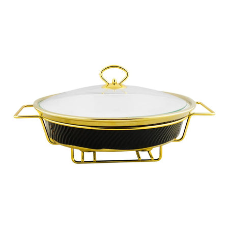Brilliant 12" Round Casserole Serving Food Warmer Dish With Candle Stand Rack, BR1006 - Main Image