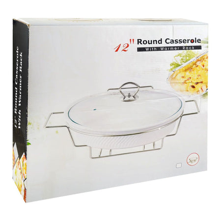 Brilliant 12" Round Casserole Serving Food Warmer Dish With Candle Stand Rack, BR1006 - Image 2