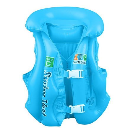 Swimming Inflatable Lifejacket With Head Protection, Swimming Vest For Kids, Blue - Main Image