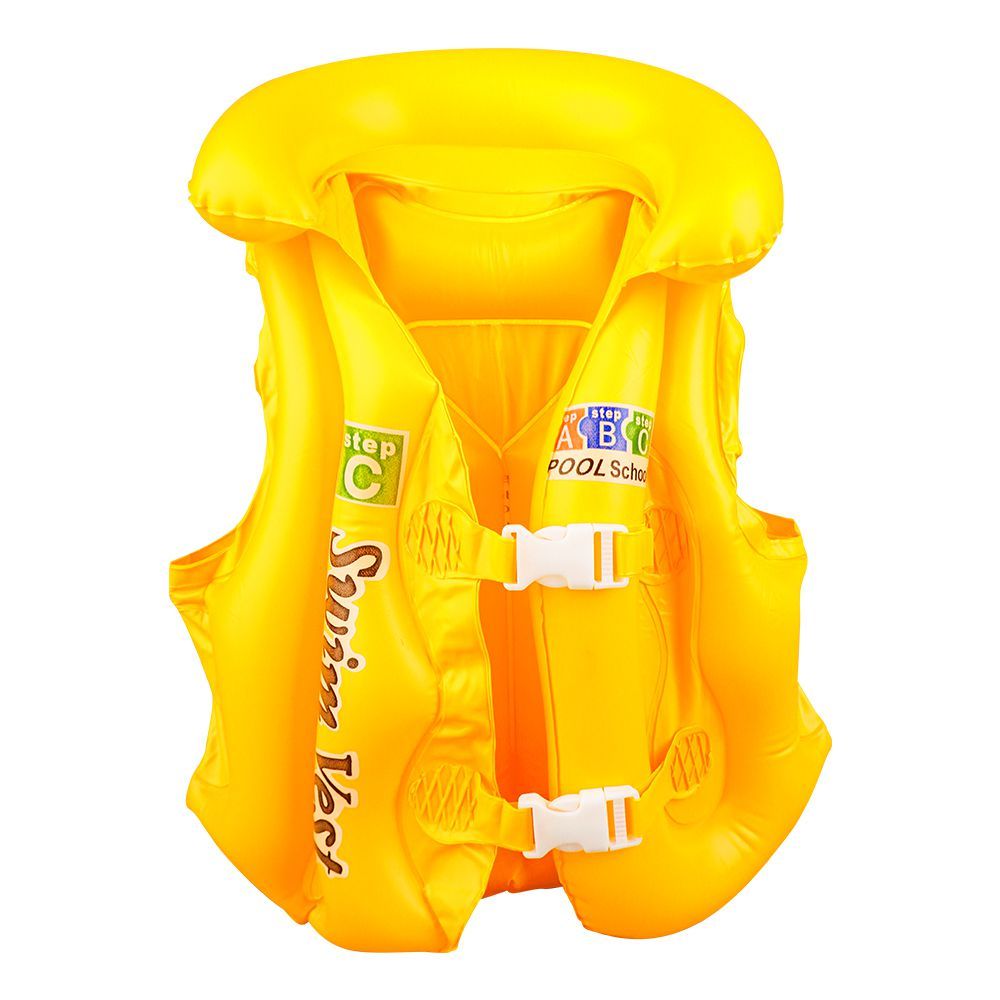 Swimming Inflatable Lifejacket With Head Protection, Swimming Vest For Kids, Yellow - Main Image