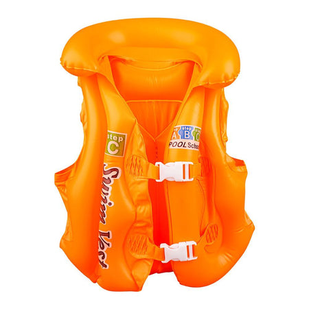 Swimming Inflatable Lifejacket With Head Protection, Swimming Vest For Kids, Orange - Main Image