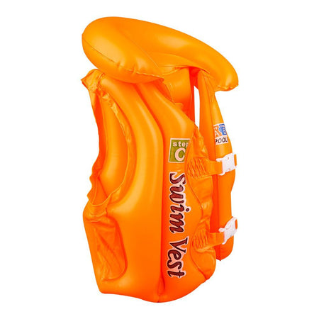 Swimming Inflatable Lifejacket With Head Protection, Swimming Vest For Kids, Orange - Image 2