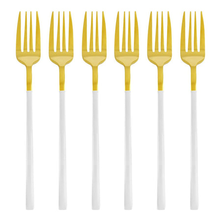 Chucan Stainless Steel Table Fork Set, White & Gold, 6-Pack, CC-002 - Image 3