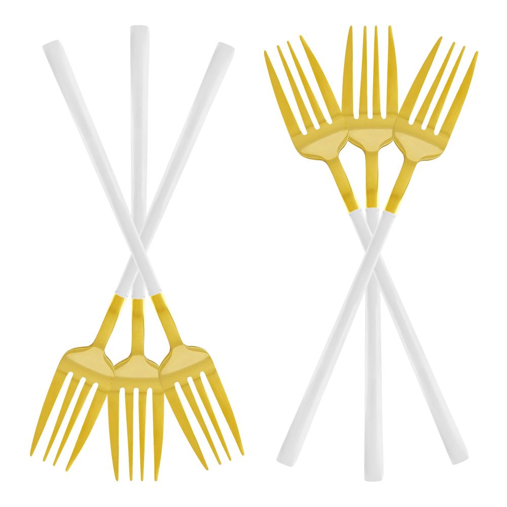 Chucan Stainless Steel Table Fork Set, White & Gold, 6-Pack, CC-002 - Main Image