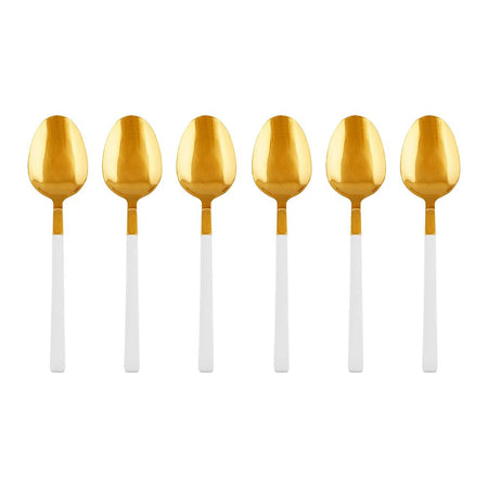 Dinette Stainless Steel Tea Spoon Set, White & Gold, 6-Pack, CC-003 - Image 2