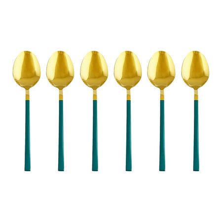 Chucan Stainless Steel Table Spoon Set, Green & Gold, 6-Pack, CC-010 - Image 2