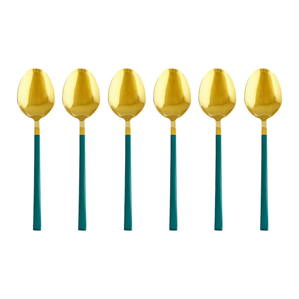Chucan Stainless Steel Table Spoon Set, Green & Gold, 6-Pack, CC-010 - Image 2