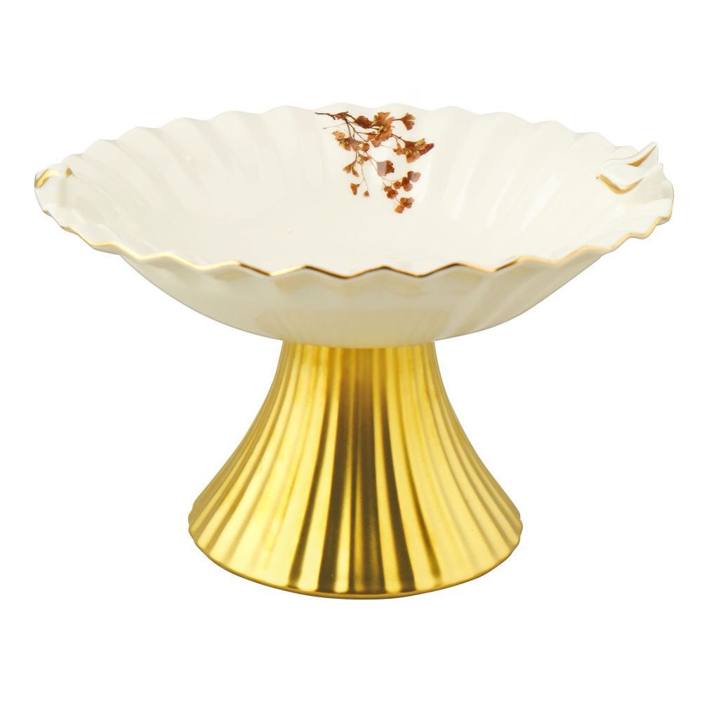 Angela 9" Floral Serving Bowl with Base, Ideal For Desserts, Fruits, Snacks & Table Decor, BRD332 - Main Image